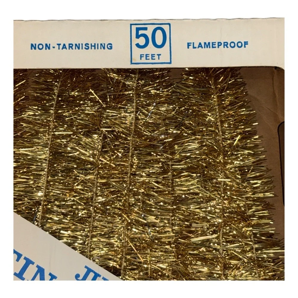 NOS Vintage Gold Christmas Tree Tinsel Garland 50 Ft x 3